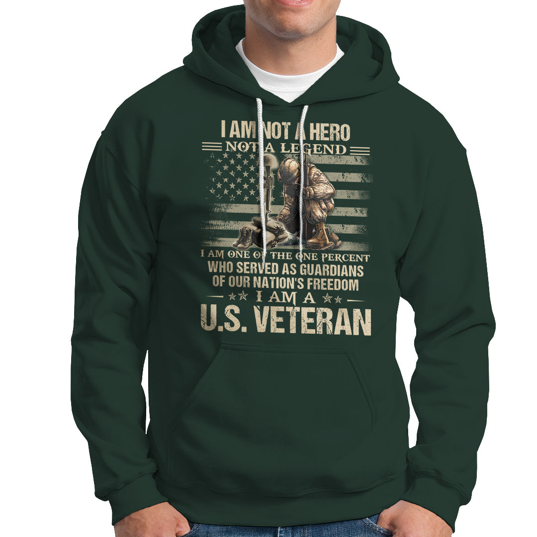 American Veteran Hoodie I Am Not A Hero Not A Legend US Flag Soldier Combat Boots And Dog Tags - Wonder Print Shop
