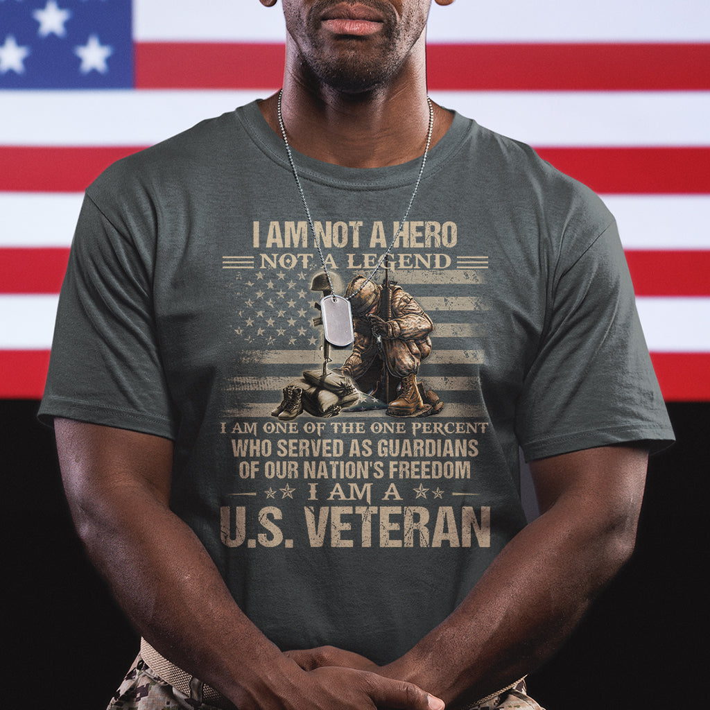 American Veteran T Shirt I Am Not A Hero Not A Legend US Flag Soldier Combat Boots And Dog Tags - Wonder Print Shop