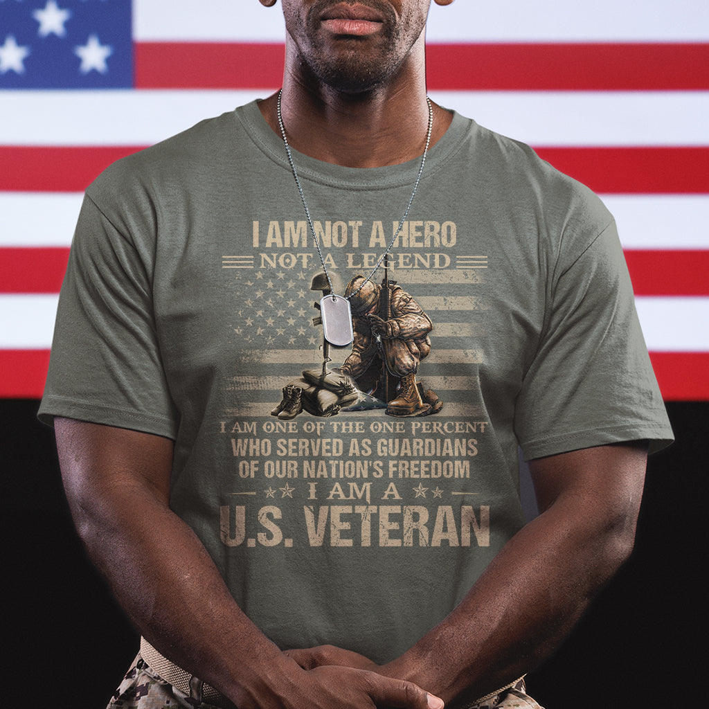 American Veteran T Shirt I Am Not A Hero Not A Legend US Flag Soldier Combat Boots And Dog Tags - Wonder Print Shop