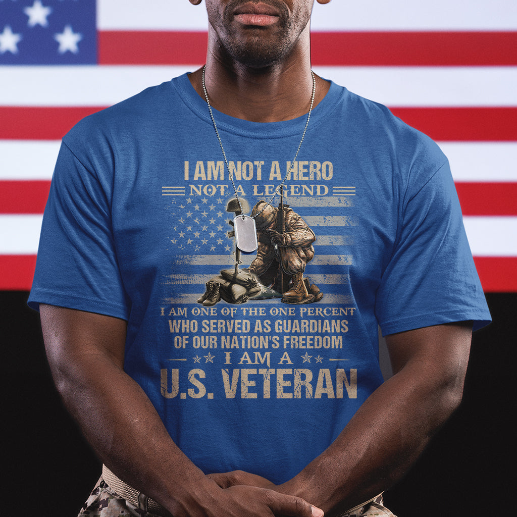 American Veteran T Shirt I Am Not A Hero Not A Legend US Flag Soldier Combat Boots And Dog Tags - Wonder Print Shop