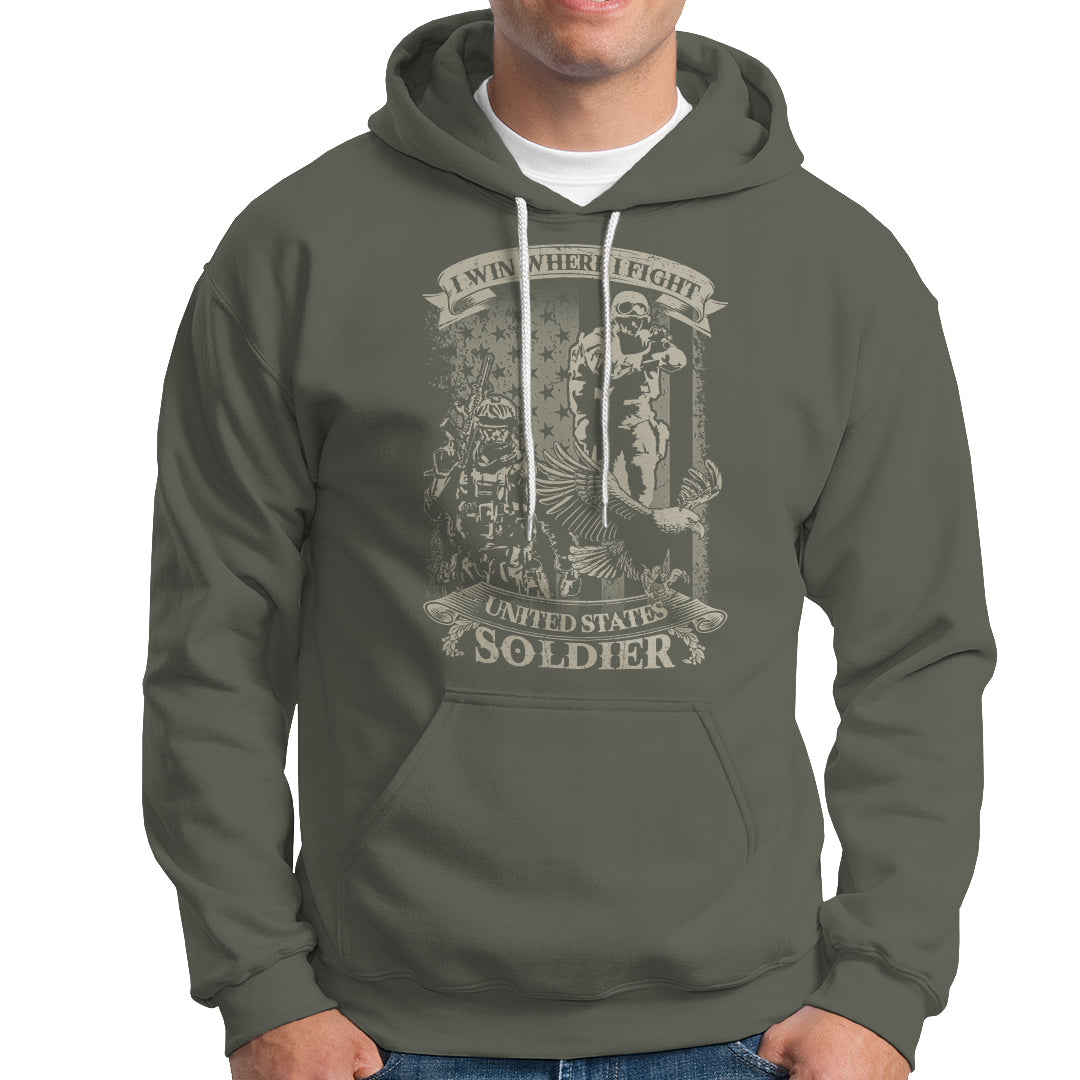 US Soldier Hoodie I Win Where I Fight US Soldier Patriotic Bald Eagle - Wonder Print Shop