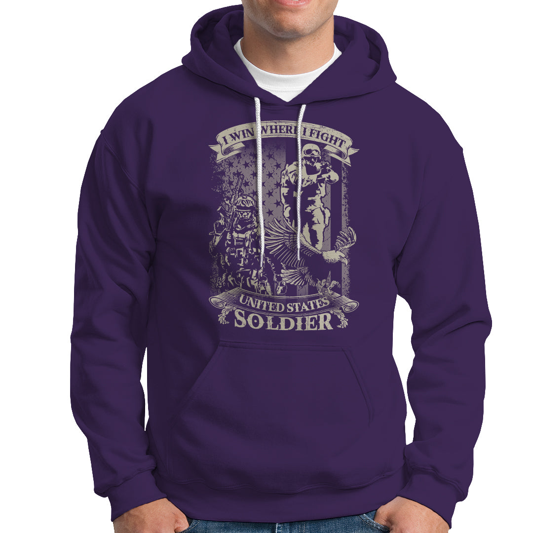 US Soldier Hoodie I Win Where I Fight US Soldier Patriotic Bald Eagle - Wonder Print Shop