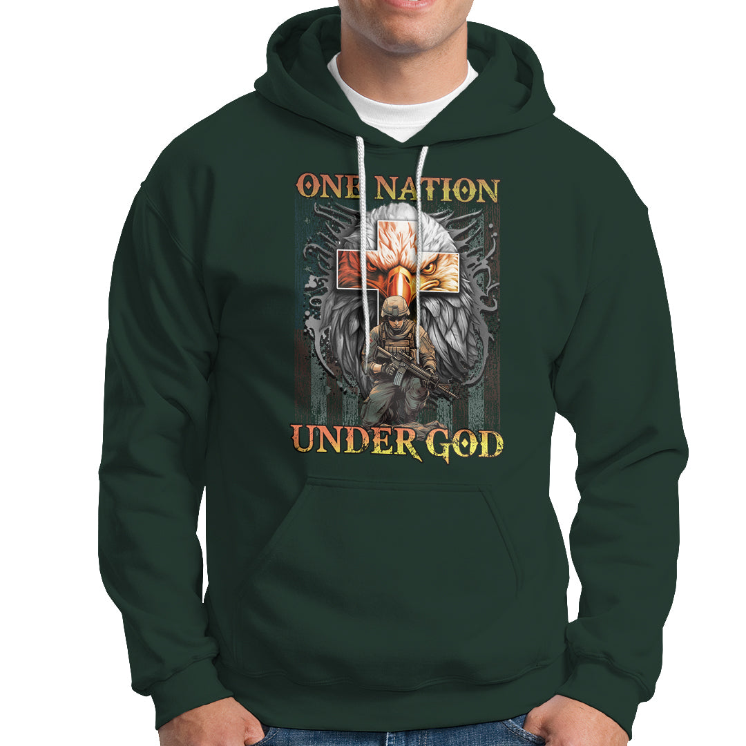 American Patriotic Hoodie One Nation Under God Christian Cross Bald Eagle - Wonder Print Shop