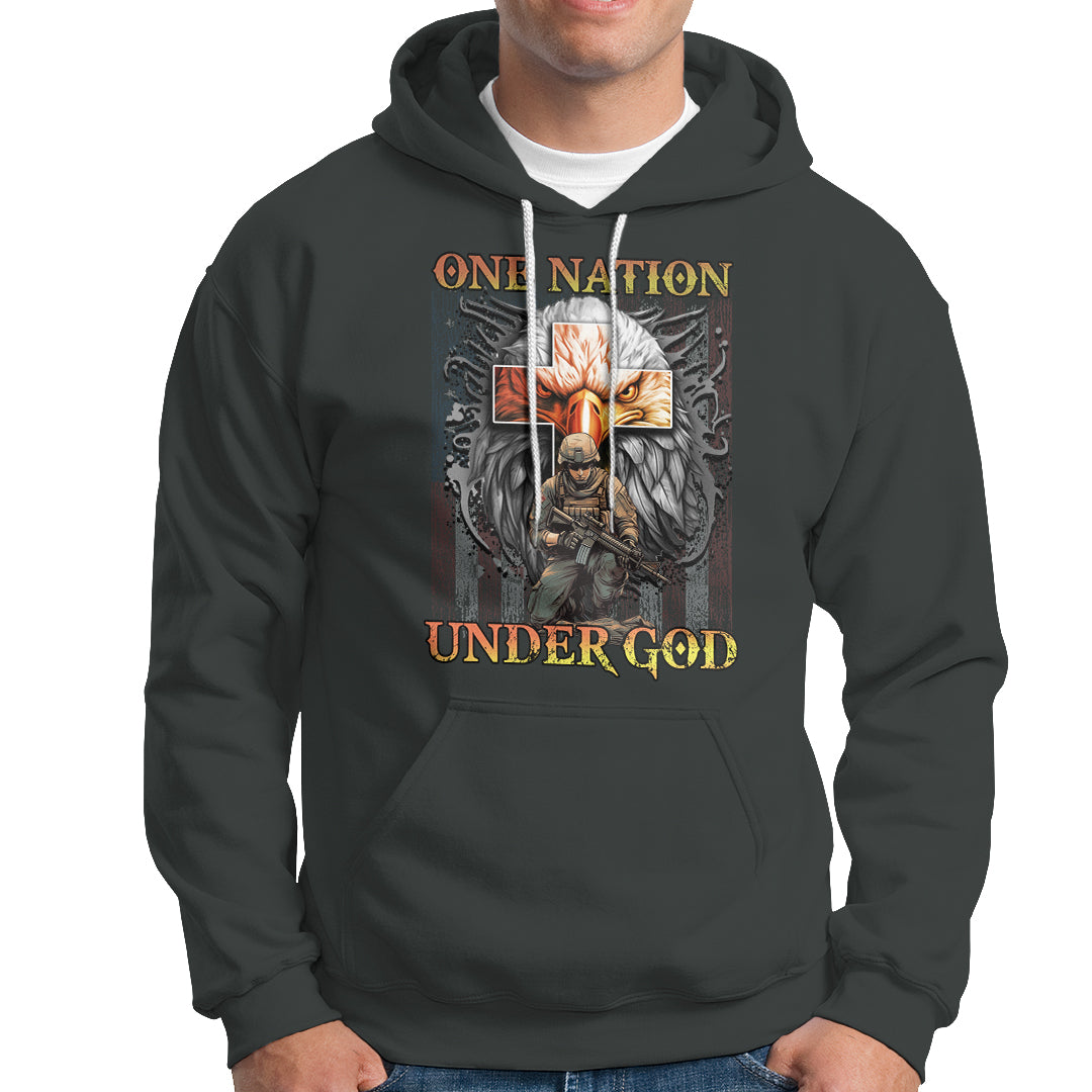 American Patriotic Hoodie One Nation Under God Christian Cross Bald Eagle - Wonder Print Shop