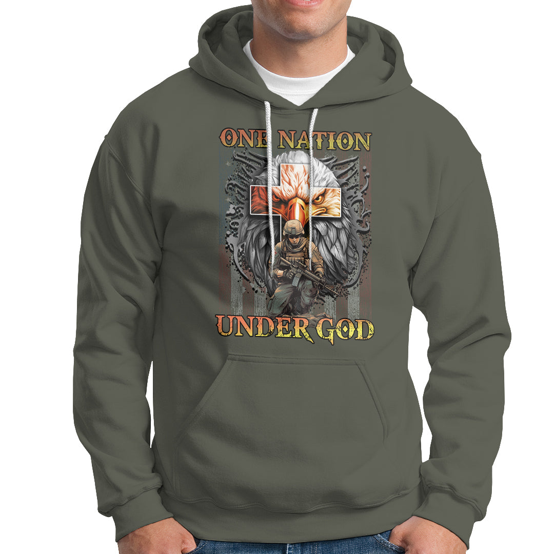 American Patriotic Hoodie One Nation Under God Christian Cross Bald Eagle - Wonder Print Shop