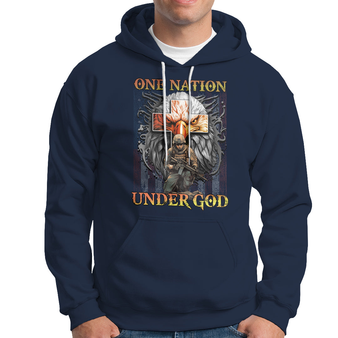 American Patriotic Hoodie One Nation Under God Christian Cross Bald Eagle - Wonder Print Shop