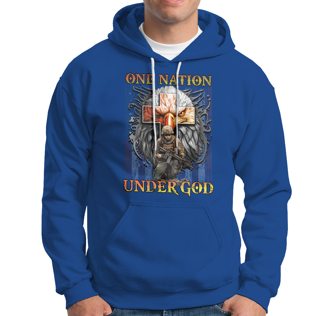 American Patriotic Hoodie One Nation Under God Christian Cross Bald Eagle - Wonder Print Shop
