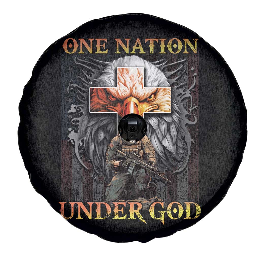 American Patriotic Spare Tire Cover One Nation Under God Christian Cross Bald Eagle
