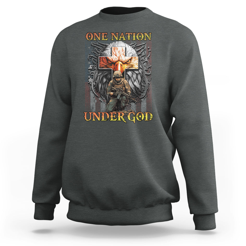 American Patriotic Sweatshirt One Nation Under God Christian Cross Bald Eagle - Wonder Print Shop