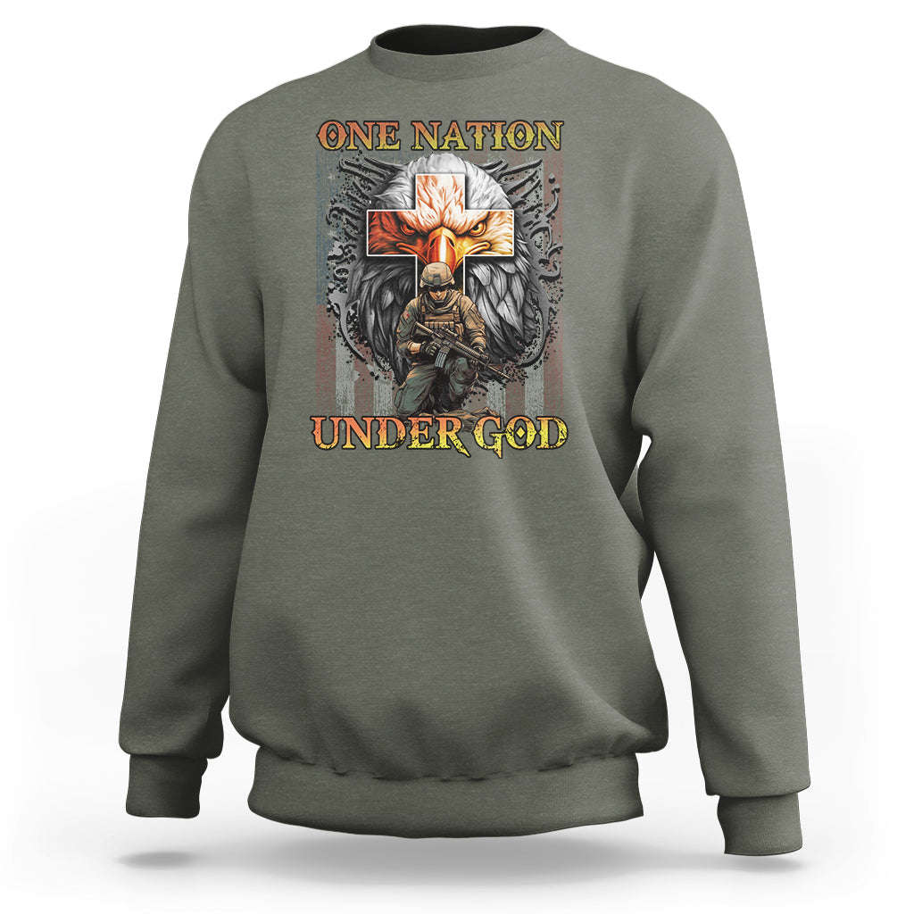 American Patriotic Sweatshirt One Nation Under God Christian Cross Bald Eagle - Wonder Print Shop