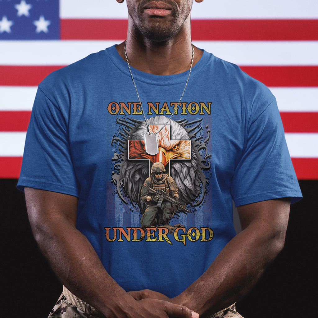 American Patriotic T Shirt One Nation Under God Christian Cross Bald Eagle - Wonder Print Shop