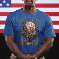 American Patriotic T Shirt One Nation Under God Christian Cross Bald Eagle - Wonder Print Shop