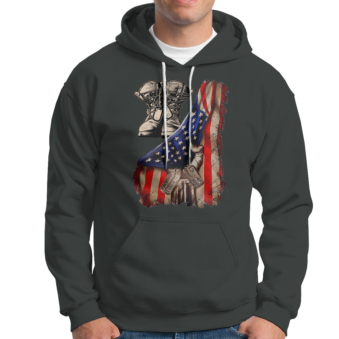 US Pride Hoodie American Flag With Combat Boots And Dog Tags - Wonder Print Shop