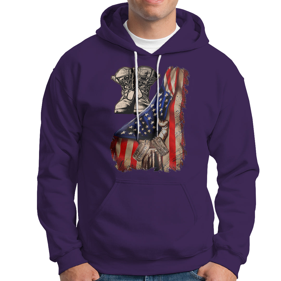 US Pride Hoodie American Flag With Combat Boots And Dog Tags - Wonder Print Shop