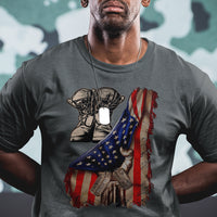 US Pride T Shirt American Flag With Combat Boots And Dog Tags - Wonder Print Shop