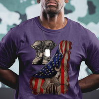 US Pride T Shirt American Flag With Combat Boots And Dog Tags - Wonder Print Shop