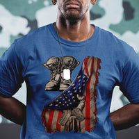 US Pride T Shirt American Flag With Combat Boots And Dog Tags - Wonder Print Shop