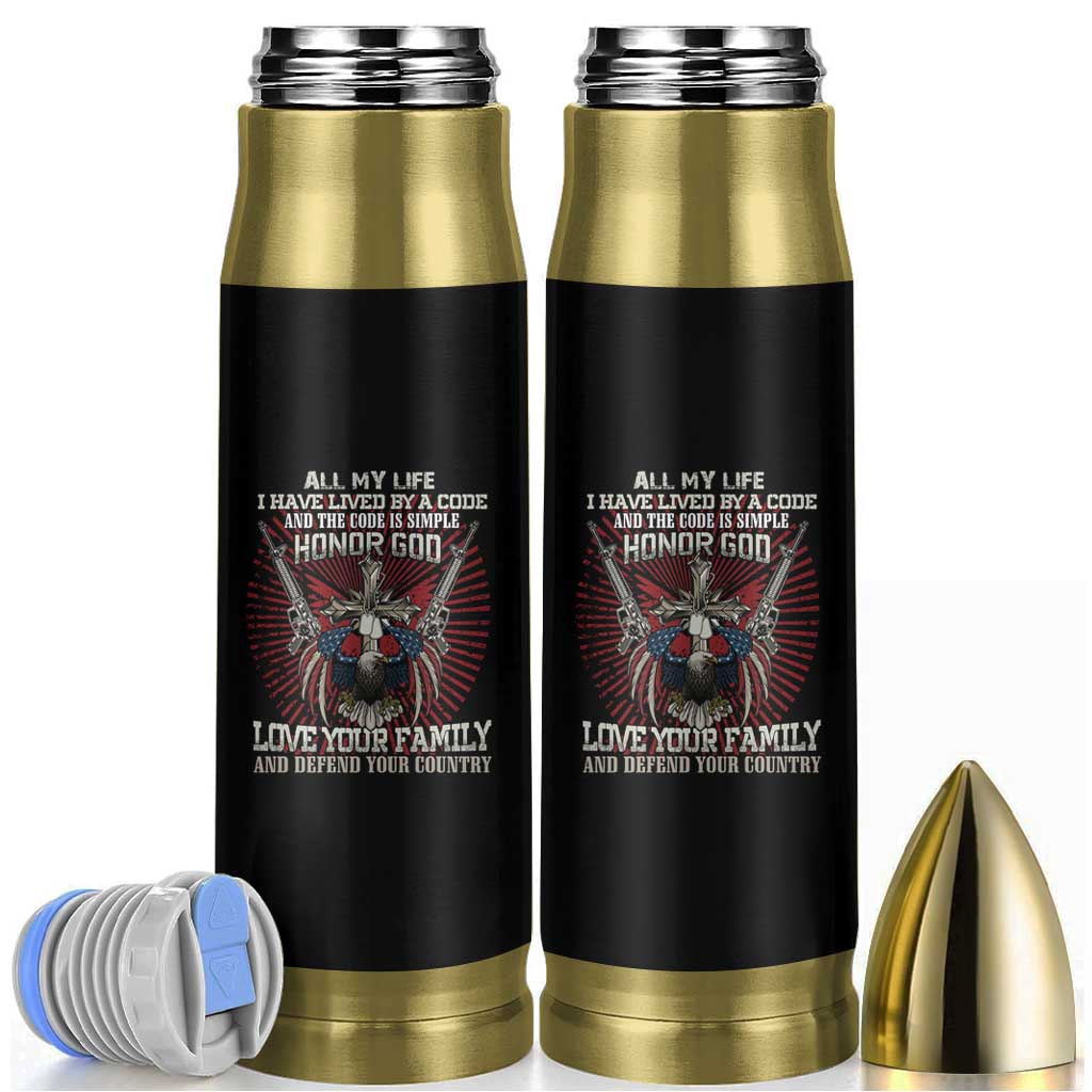 Veteran Bullet Tumbler Honor God Love Your Family And Defend Your Country Christian American Bald Eagle