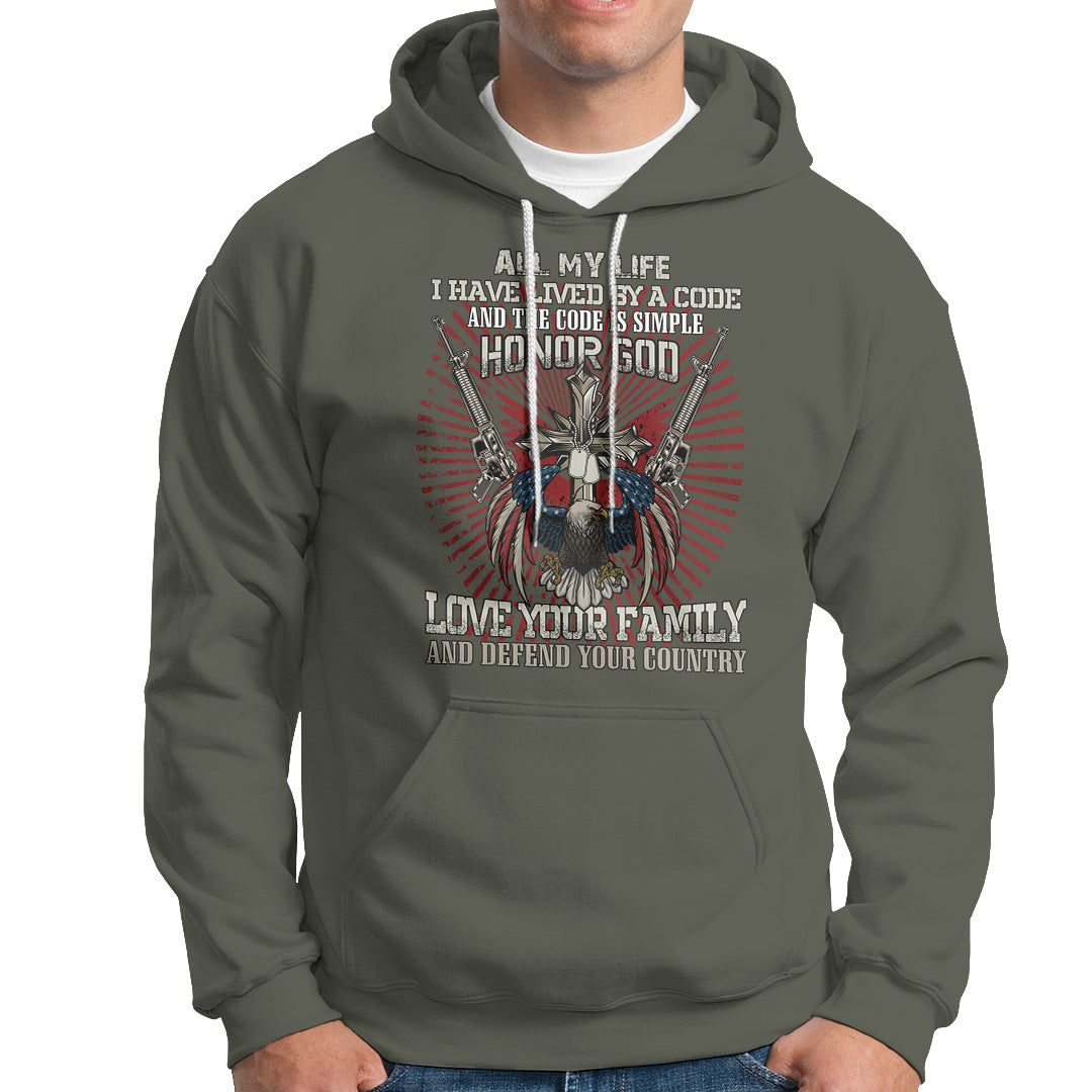 Veteran Hoodie Honor God Love Your Family And Defend Your Country Christian American Bald Eagle - Wonder Print Shop