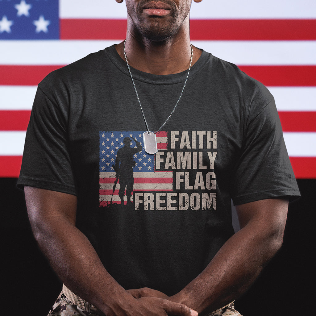 American Patriotic T Shirt Faith Family Flag Freedom US Flag Patriot - Wonder Print Shop