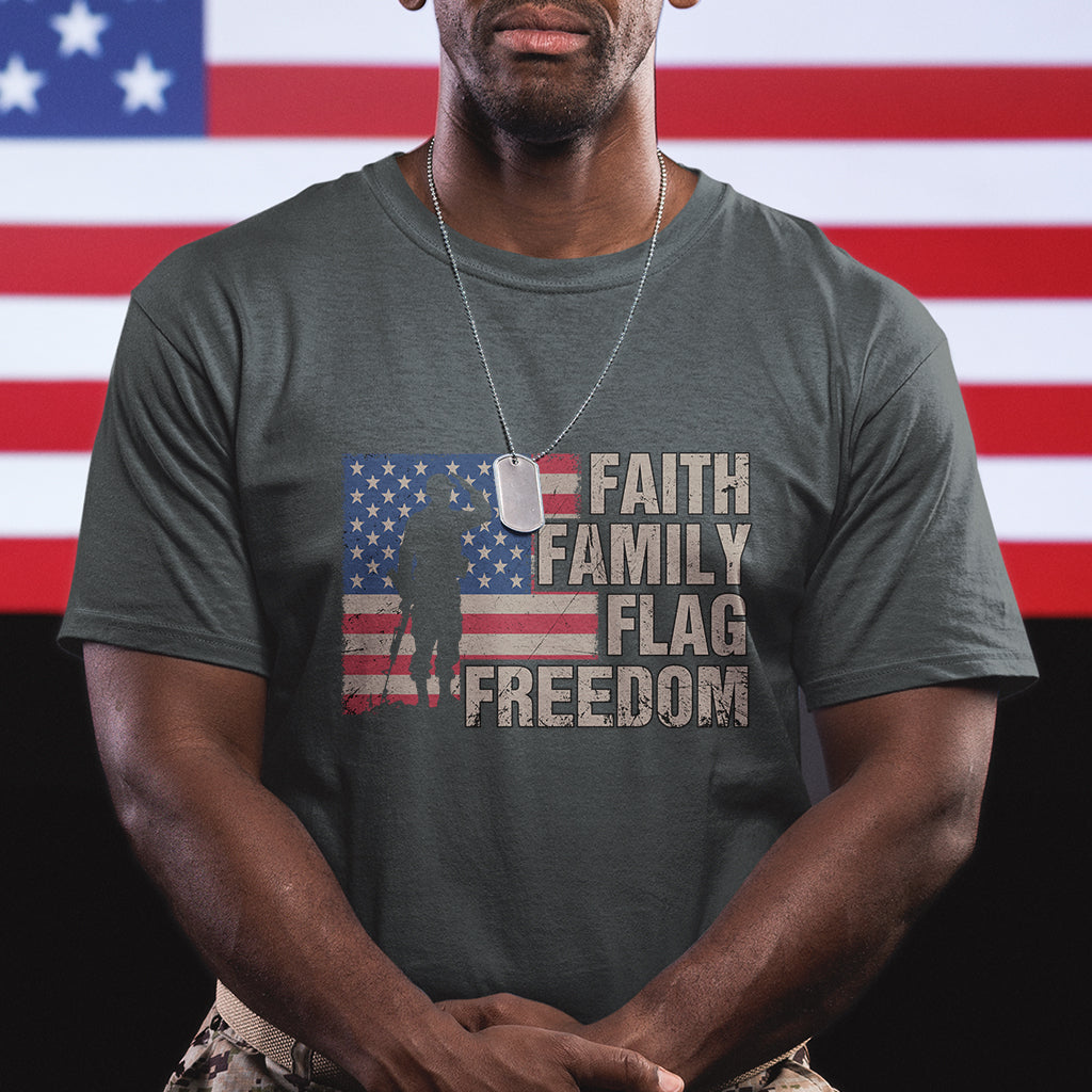 American Patriotic T Shirt Faith Family Flag Freedom US Flag Patriot - Wonder Print Shop