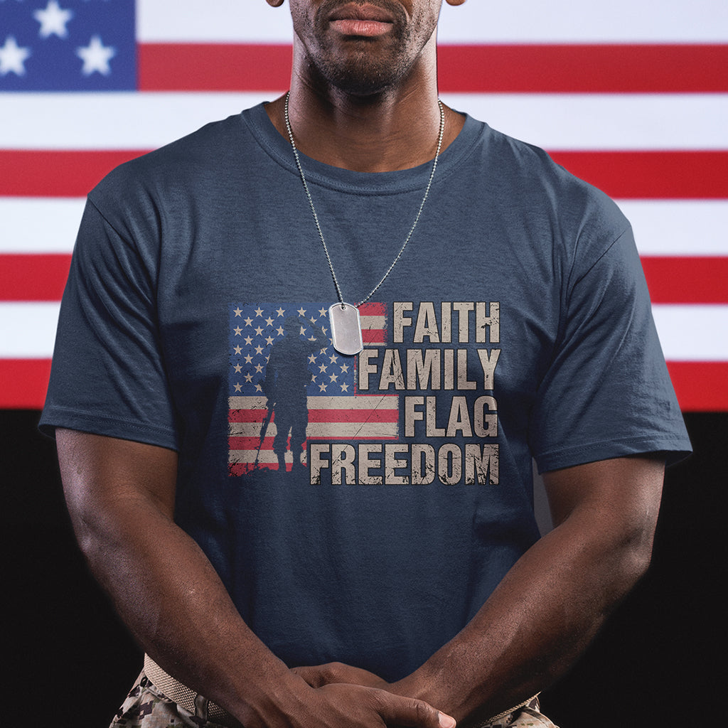 American Patriotic T Shirt Faith Family Flag Freedom US Flag Patriot - Wonder Print Shop