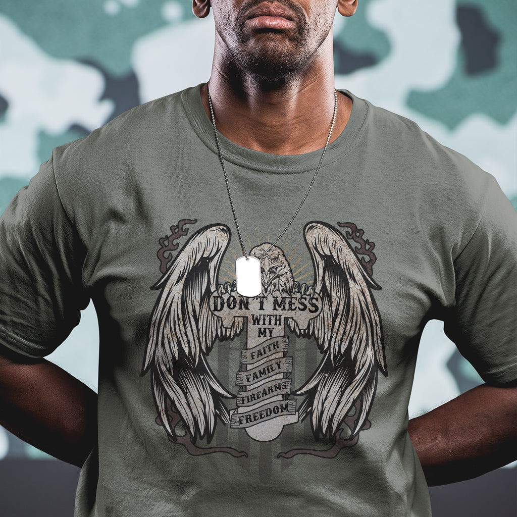American Eagle T Shirt Don't Mess With My Faith Family Firearms Freedom Bald Eagle - Wonder Print Shop