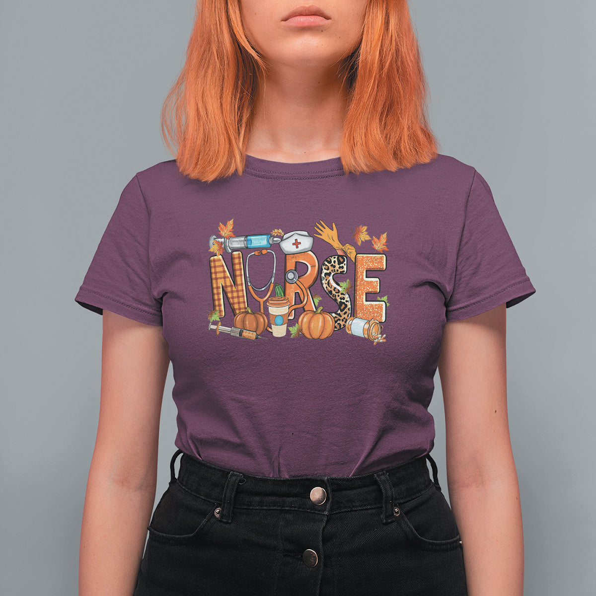 Fall Nurse T Shirt For Women One Thankful Nurse Life Autumn Pumpkin Season Thanksgiving - Wonder Print Shop