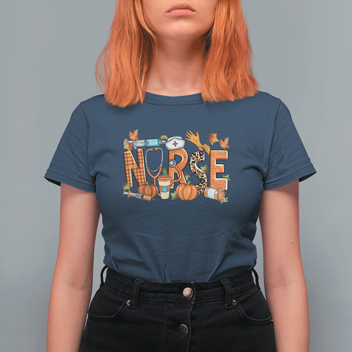Fall Nurse T Shirt For Women One Thankful Nurse Life Autumn Pumpkin Season Thanksgiving - Wonder Print Shop