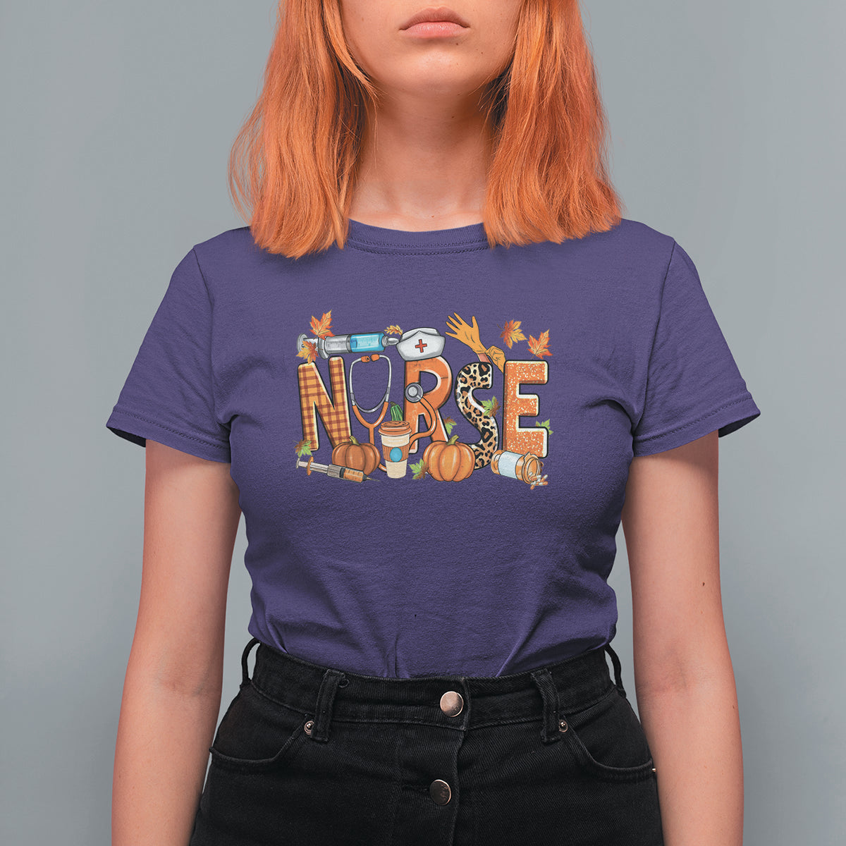 Fall Nurse T Shirt For Women One Thankful Nurse Life Autumn Pumpkin Season Thanksgiving - Wonder Print Shop
