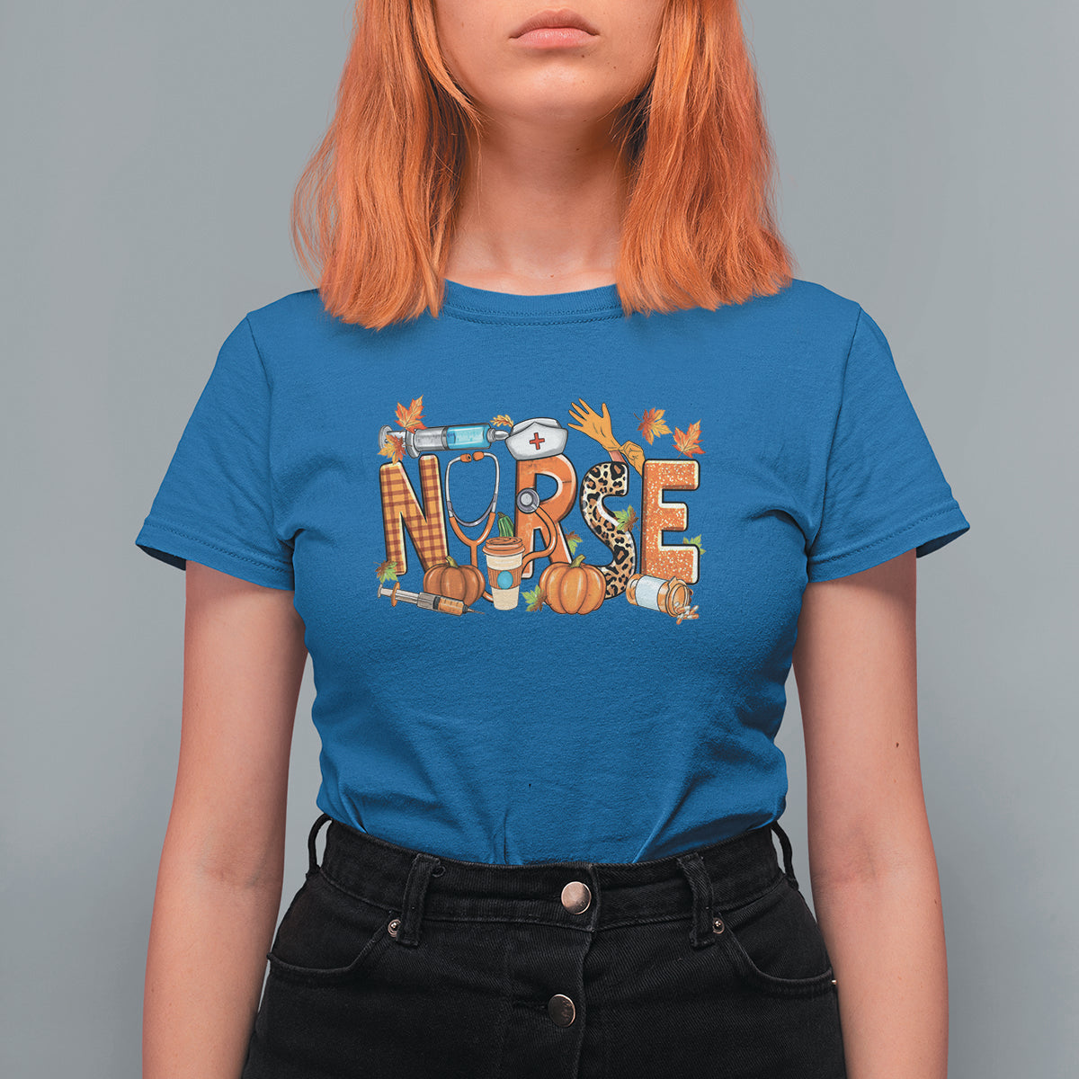 Fall Nurse T Shirt For Women One Thankful Nurse Life Autumn Pumpkin Season Thanksgiving - Wonder Print Shop