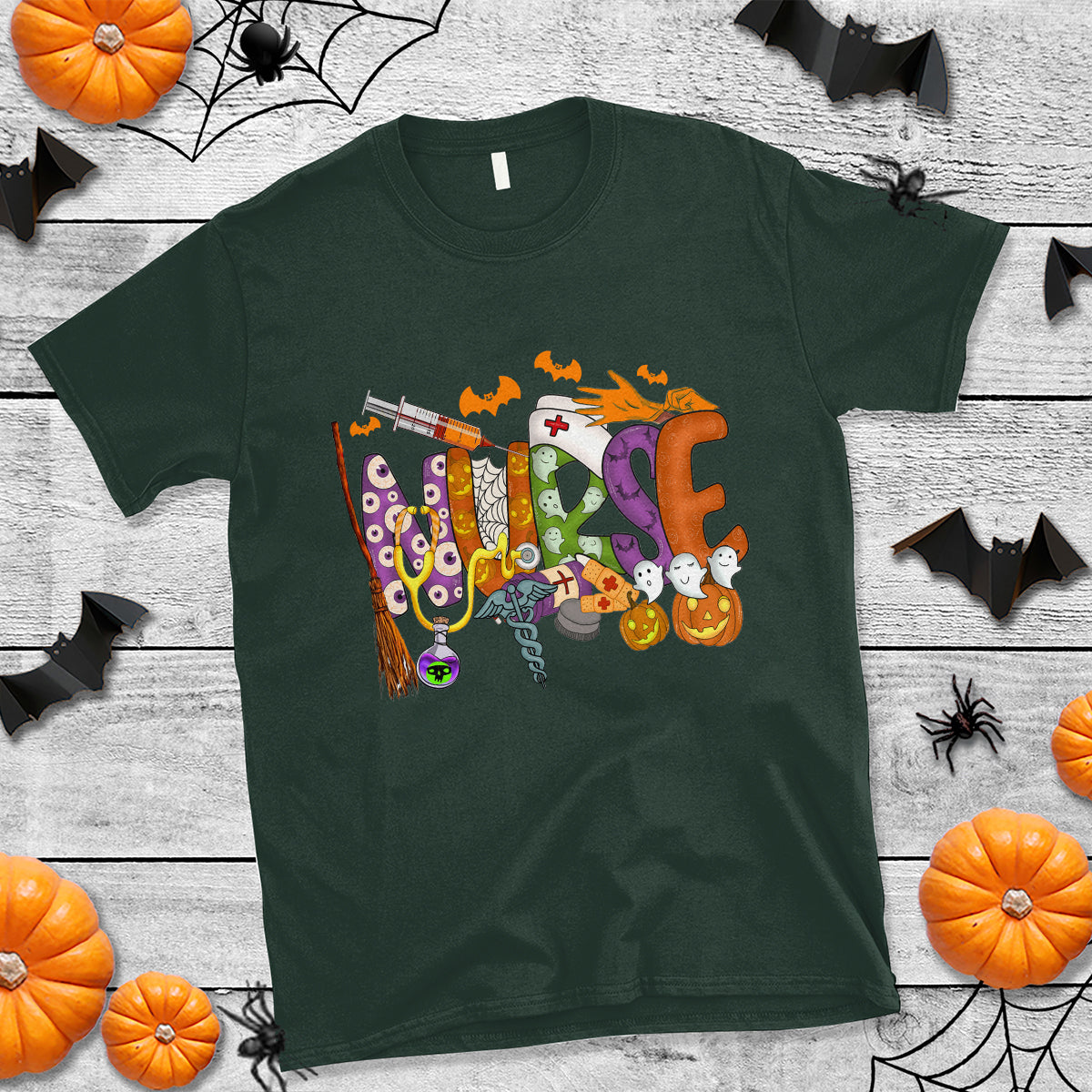 Halloween Nurse T Shirt Spooky Season Nurse Witch Ghost Halloween Costume - Wonder Print Shop