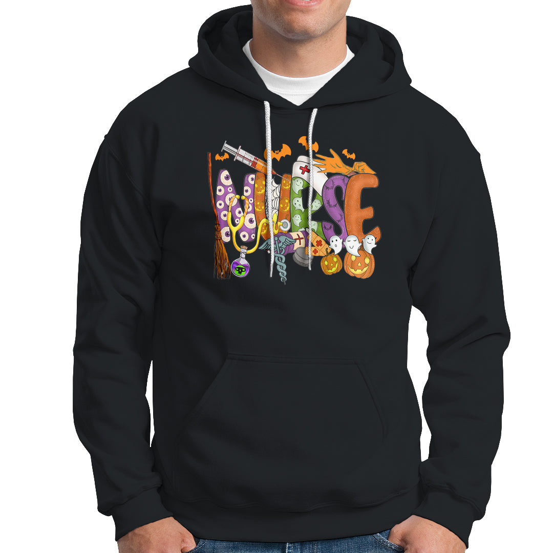 Halloween Nurse Hoodie Spooky Season Nurse Witch Ghost Halloween Costume - Wonder Print Shop
