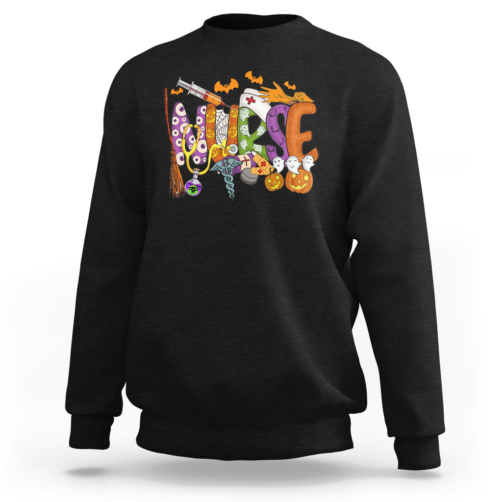 Halloween Nurse Sweatshirt Spooky Season Nurse Witch Ghost Halloween Costume - Wonder Print Shop