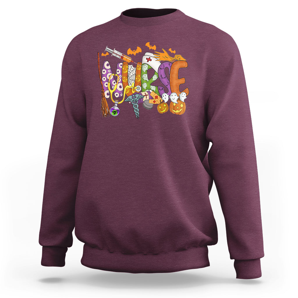 Halloween Nurse Sweatshirt Spooky Season Nurse Witch Ghost Halloween Costume - Wonder Print Shop