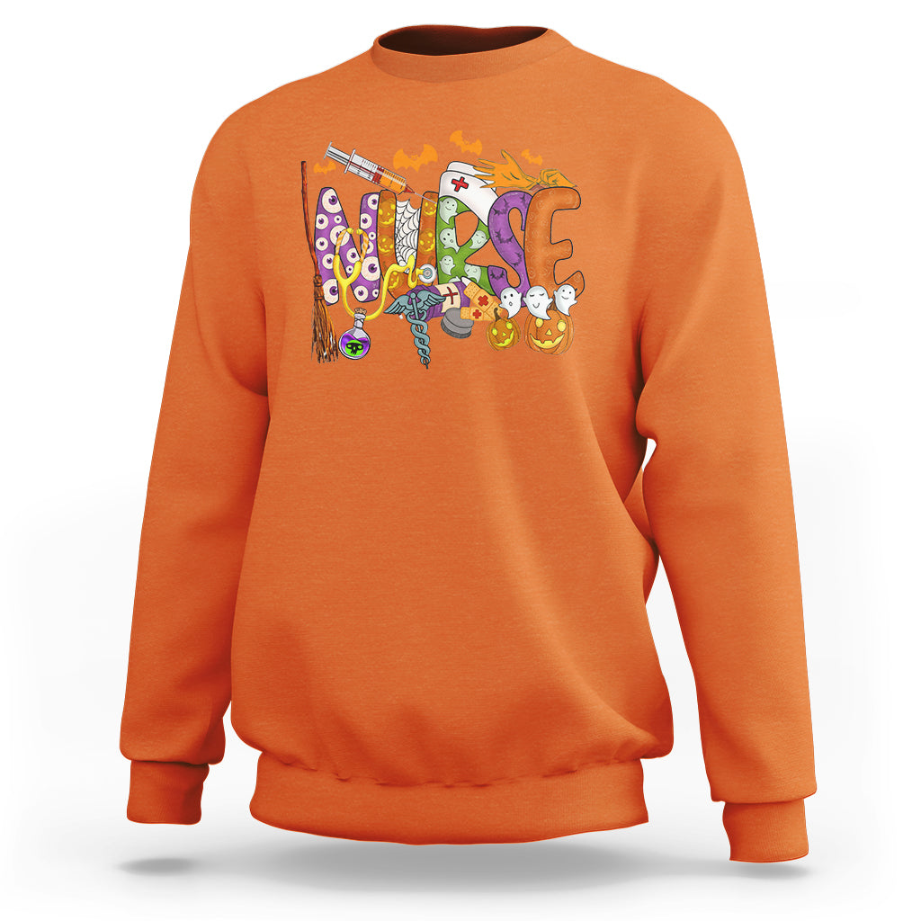 Halloween Nurse Sweatshirt Spooky Season Nurse Witch Ghost Halloween Costume - Wonder Print Shop