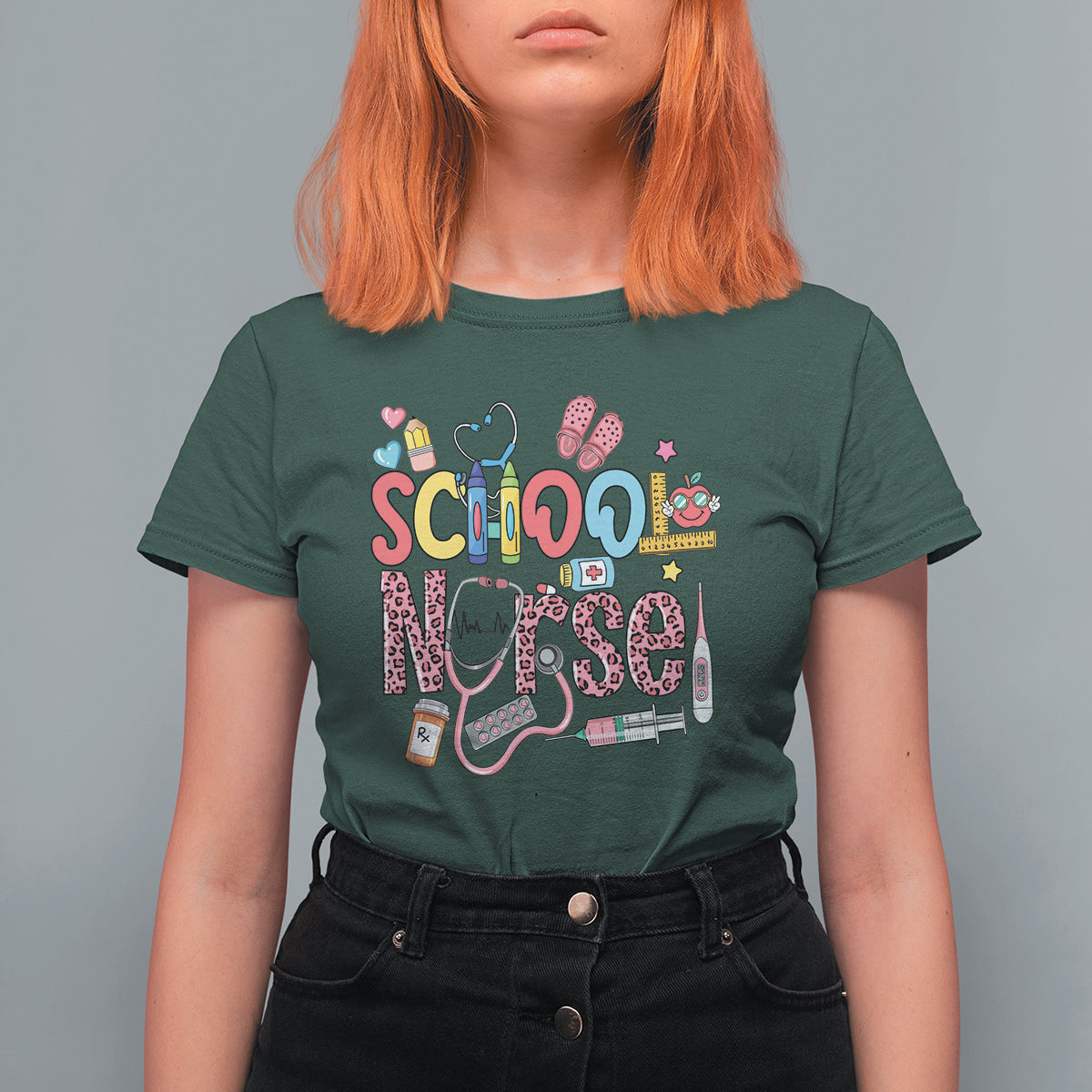 School Nurse T Shirt For Women Leopard Nursing School RN - Wonder Print Shop