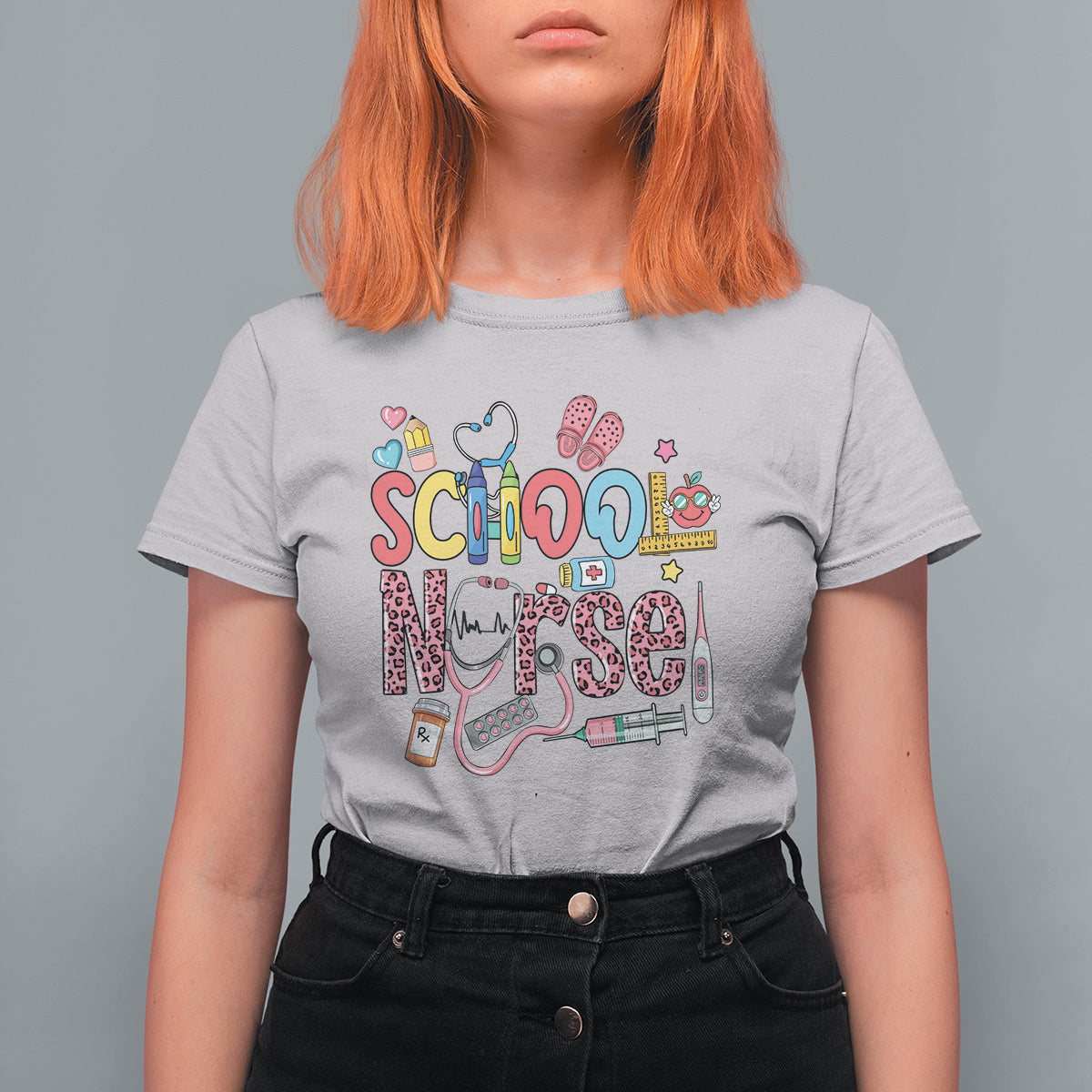 School Nurse T Shirt For Women Leopard Nursing School RN - Wonder Print Shop