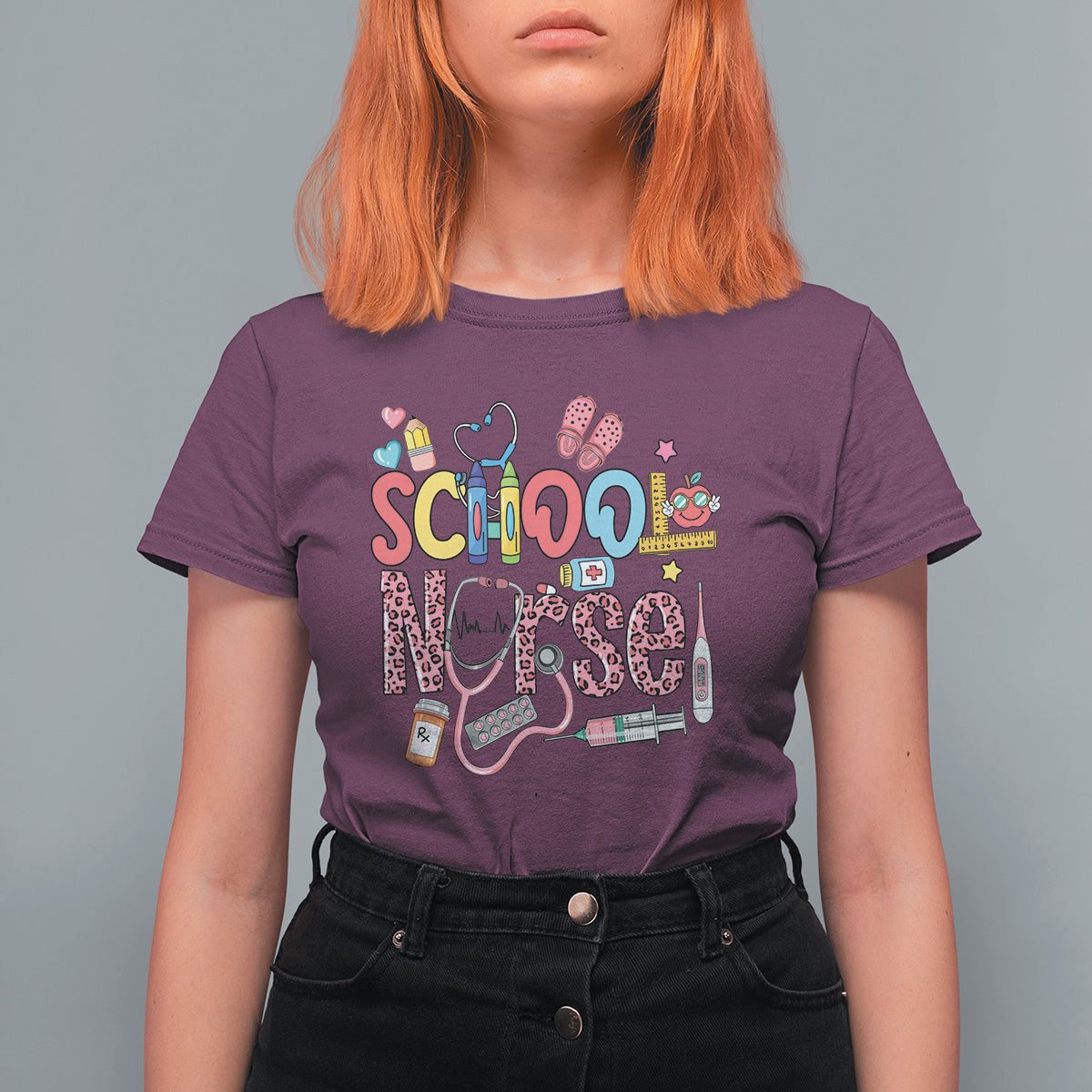 School Nurse T Shirt For Women Leopard Nursing School RN - Wonder Print Shop
