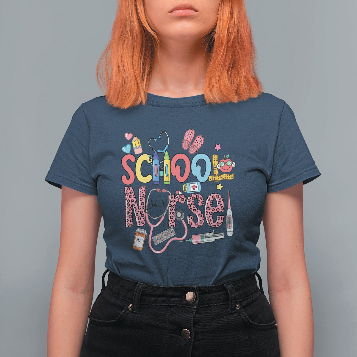 School Nurse T Shirt For Women Leopard Nursing School RN - Wonder Print Shop