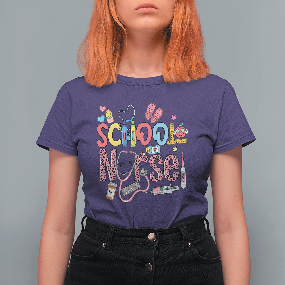 School Nurse T Shirt For Women Leopard Nursing School RN - Wonder Print Shop