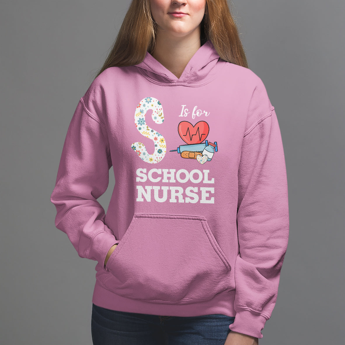 School Nurse Hoodie S Is For School Nursing RN Nurse Appreciation - Wonder Print Shop