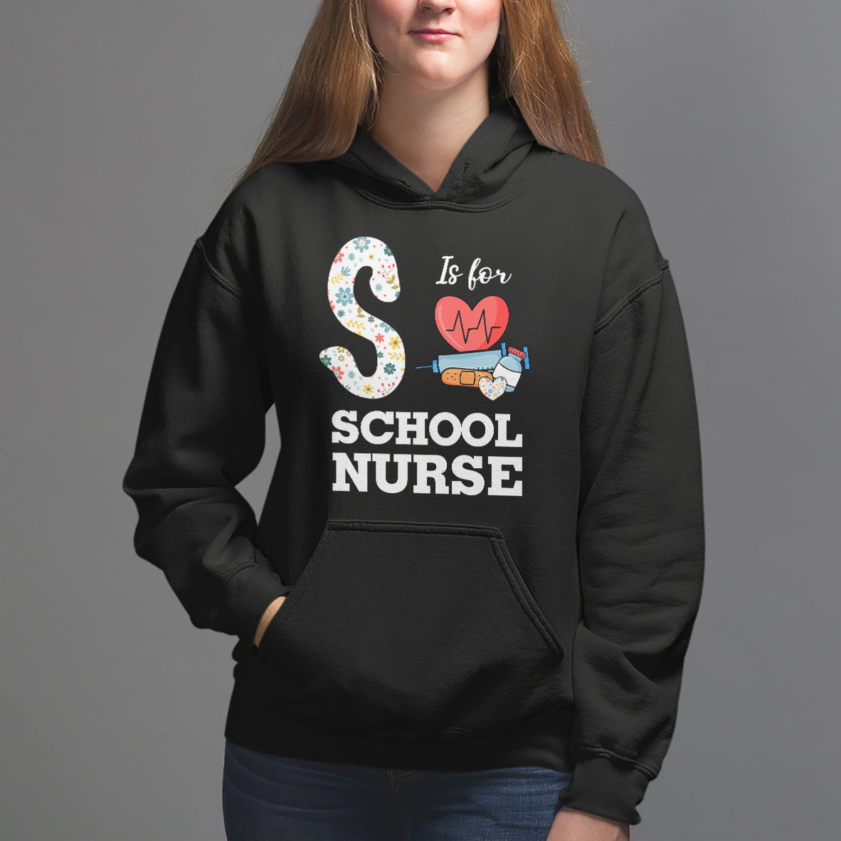 School Nurse Hoodie S Is For School Nursing RN Nurse Appreciation - Wonder Print Shop