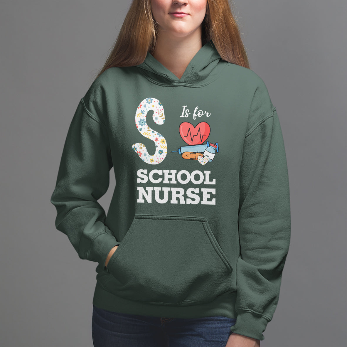 School Nurse Hoodie S Is For School Nursing RN Nurse Appreciation - Wonder Print Shop