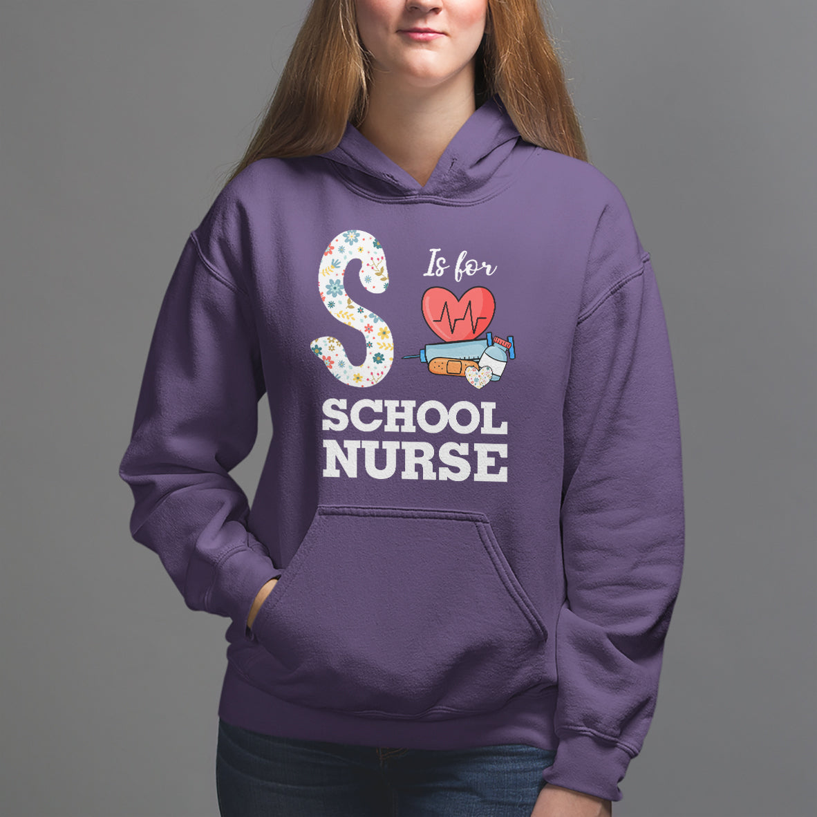 School Nurse Hoodie S Is For School Nursing RN Nurse Appreciation - Wonder Print Shop