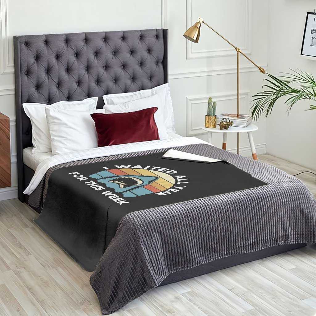 Funny Shark Lover Week Retro Throw Blanket I Waited All Year For This Week Ocean Wildlife - Wonder Print Shop