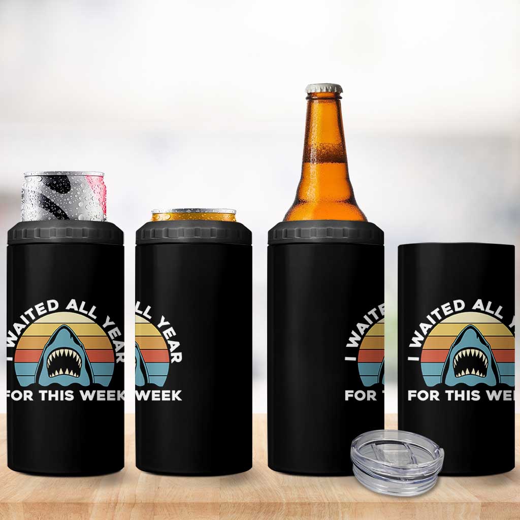 Funny Shark Lover Week Retro 4 in 1 Can Cooler Tumbler I Waited All Year For This Week Ocean Wildlife - Wonder Print Shop