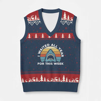 Funny Shark Lover Week Retro V-Neck Knit Sweater Vest I Waited All Year For This Week Ocean Wildlife - Wonder Print Shop