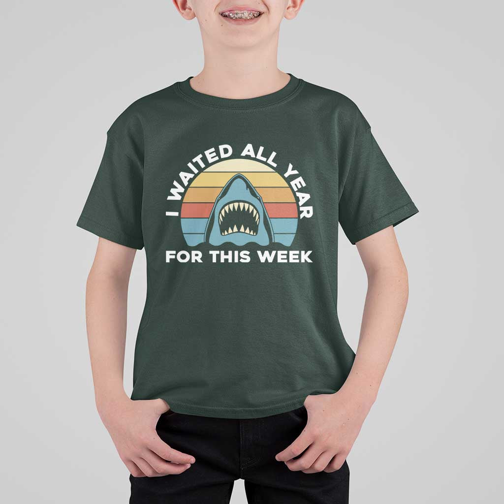 Funny Shark Lover Week Retro T Shirt For Kid I Waited All Year For This Week Ocean Wildlife - Wonder Print Shop