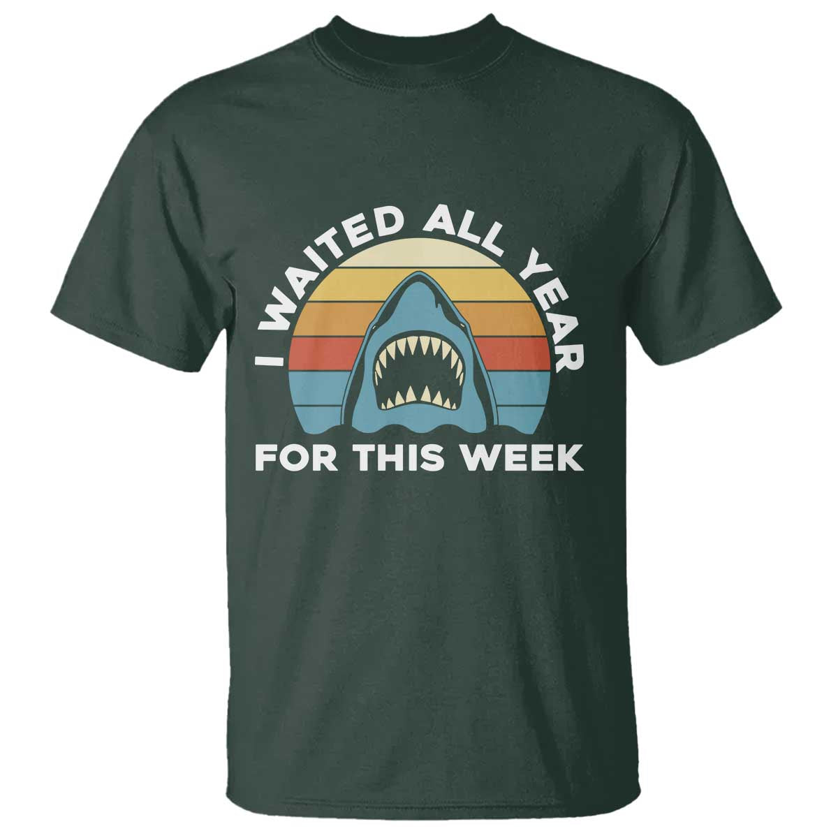 Funny Shark Lover Week Retro T Shirt I Waited All Year For This Week Ocean Wildlife - Wonder Print Shop